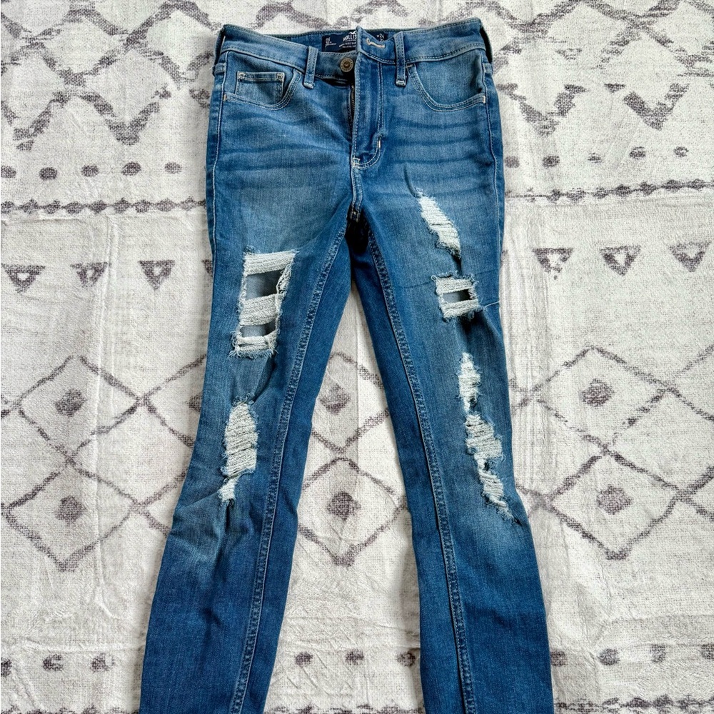 Hollister Ripped Blue Skinny Jeans Size 0 Short